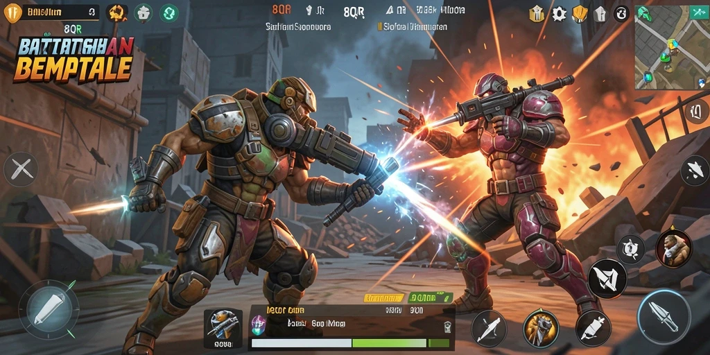 Screenshot menunjukkan aksi intens di medan perang Battle Royale.