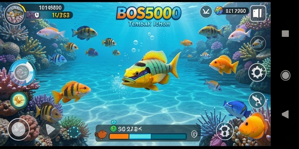 Screenshot gameplay <strong>BOS5000</strong> menampilkan aksi tembak ikan yang seru.