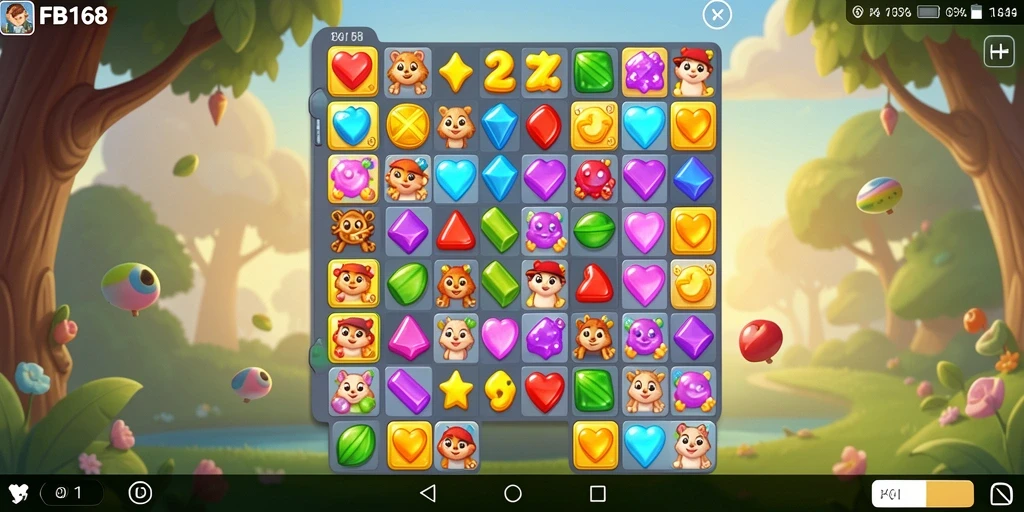 Screenshot gameplay FB168 menunjukkan tantangan Match-3 yang seru.