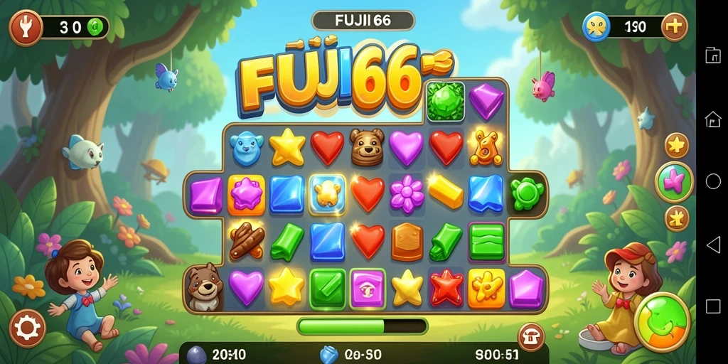 Gameplay seru FUJI66 dengan level Match-3 menantang.