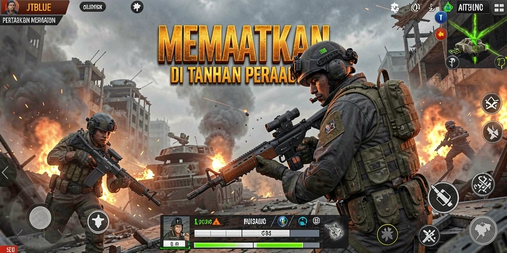 Screenshot JTBLUE menampilkan aksi seru dalam pertempuran Battle Royale.