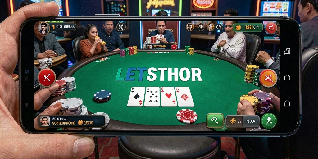 Gameplay LETSTHOR yang seru dalam permainan poker.