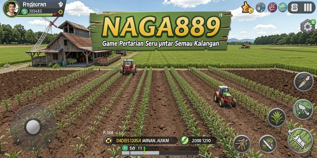 Tampilan utama gameplay NAGA889 yang menampilkan proses bertani yang seru.