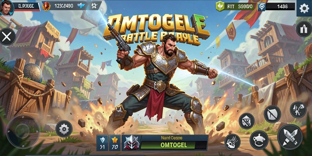 Tampilan gameplay OMTOGEL yang penuh aksi dalam pertarungan Battle Royale.