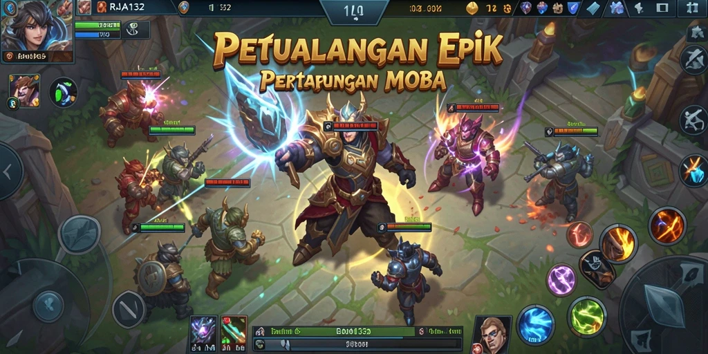 Screenshot gameplay RAJA132 dengan pertarungan tim yang seru.