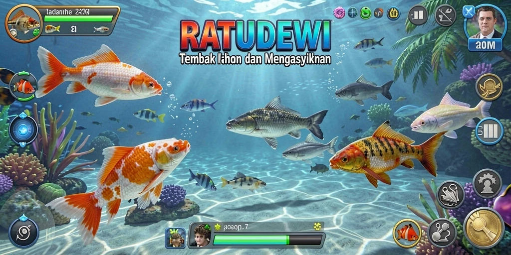 Tampilan gameplay seru dari RATUDEWI saat menembak ikan.