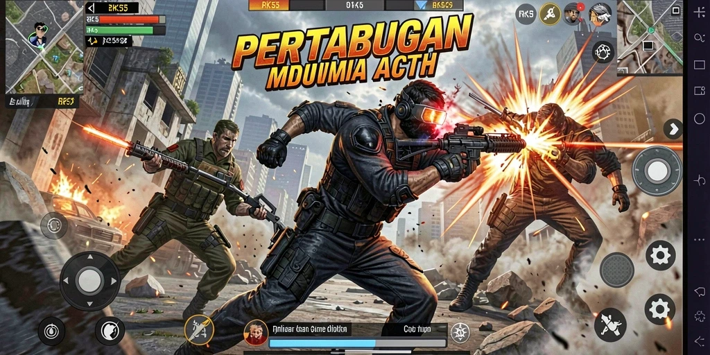 Tampilan gameplay menegangkan dari RK55 dengan aksi pertempuran yang seru.