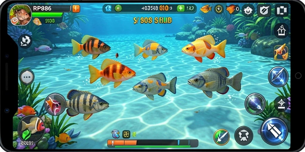 Tampilan screenshot gameplay RP886 yang penuh aksi tembak ikan.