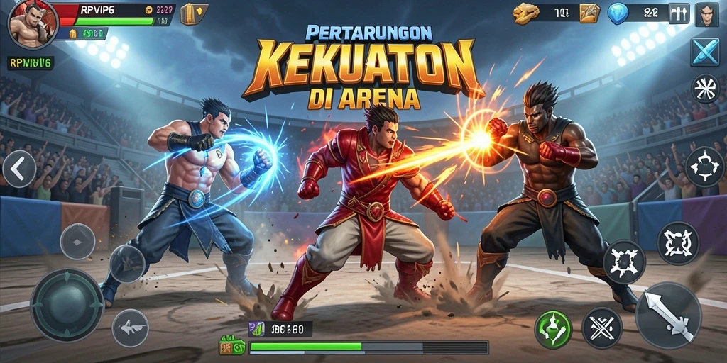 Screenshot RPVIP6 menunjukkan karakter yang sedang bertarung di arena.