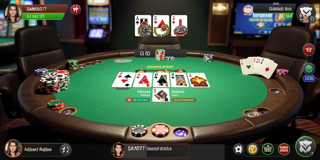 Screenshot SAND77 menampilkan gameplay poker yang menarik dan interaktif.