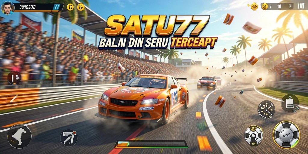 Tampilan menarik gameplay SATU77 saat balapan di lintasan.