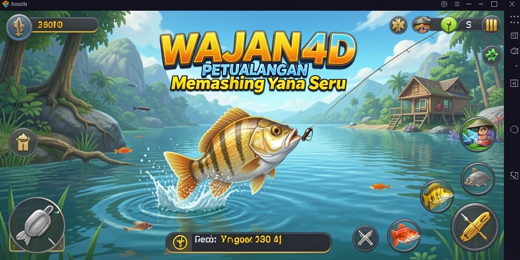 Gameplay WAJAN4D yang menampilkan petualangan memancing yang menenangkan.
