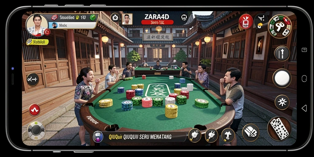 Tampilan gameplay seru dalam ZARA4D yang menampilkan pertarungan QiuQiu.